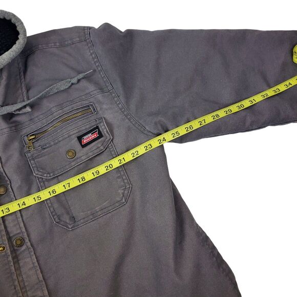DICKIES Jacket Mens Large 42/44 Gray Hooded Outdoor Workwear Canvas Fleece Lined - Picture 4 of 11